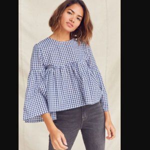 UO Renewal Remade Bell-Sleeve Gingham Top